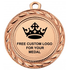 PACK OF 100 BULK BUY 40MM COPPER MEDALS, RIBBON AND CUSTOM LOGO **AMAZING VALUE**